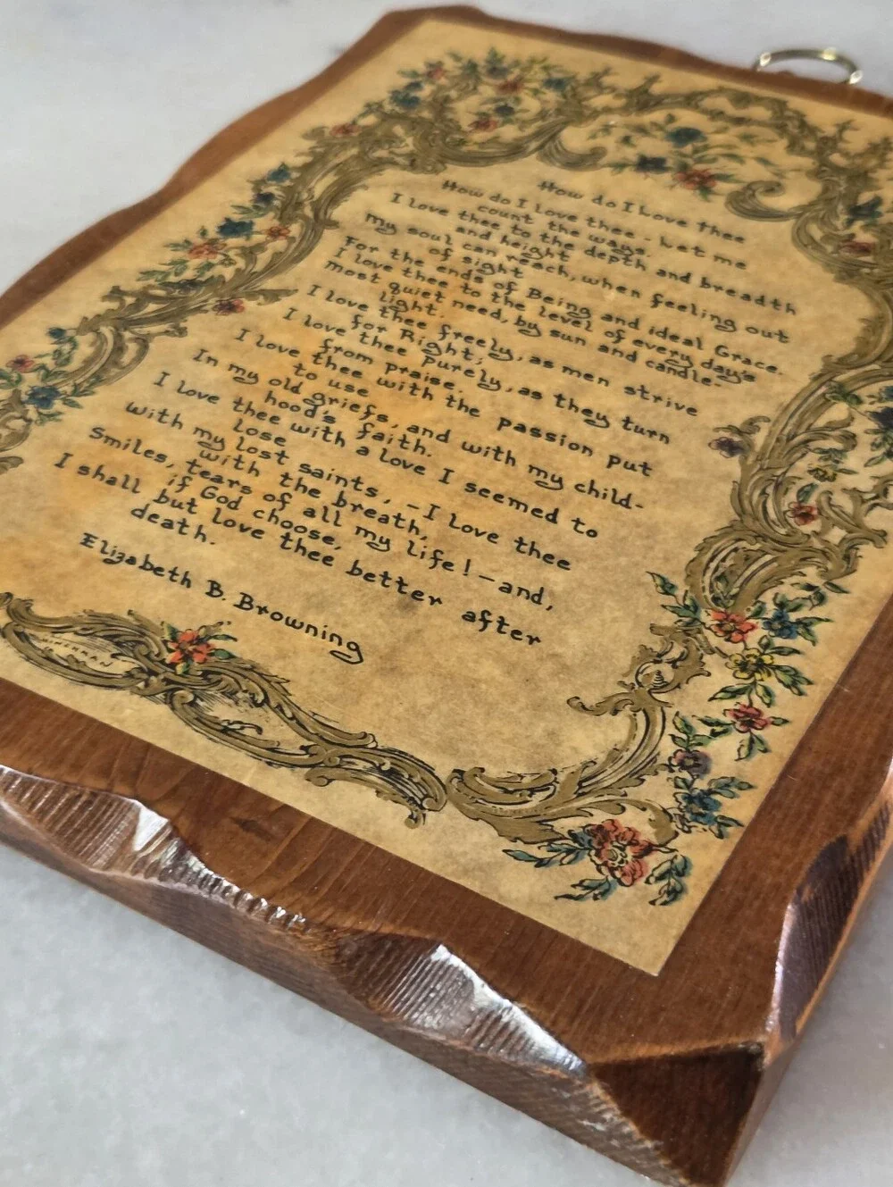 Framed Vintage Floral Poem Plaque - Cream & Brown